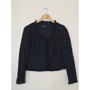 TAHARI Black V Neck Jacket Blouse Womens Size 4 Stretch Ruffle Peplum Top
